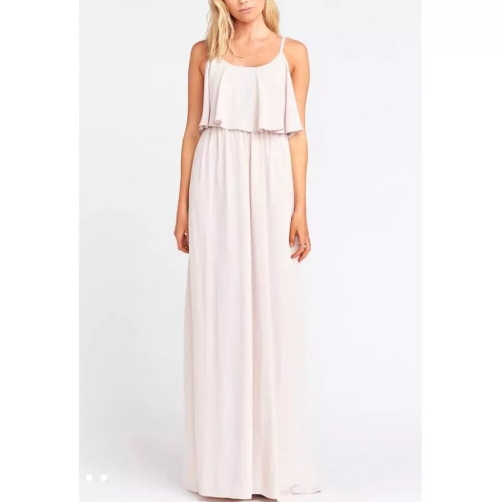 Show Me Your Mumu Caitlin Ruffle Maxi Dress OATMEAL Color Size Medium